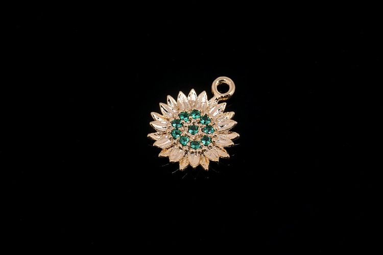 M1981-Gold Plated-(2pcs)-Tiny Green CZ Sunflower Charms-Flower Cubic Pendant-Wholesale Charms, [PRODUCT_SEARCH_KEYWORD], JEWELFINGER-INBEAD, [CURRENT_CATE_NAME]