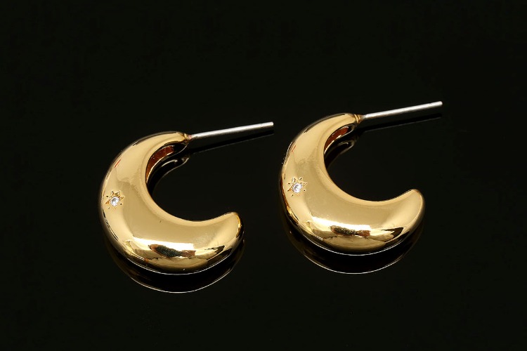 CH7042-Gold Plated-(1pairs)-CZ Star Earrings-Moon Earrings-Jewelry Findings-Silver Post, [PRODUCT_SEARCH_KEYWORD], JEWELFINGER-INBEAD, [CURRENT_CATE_NAME]