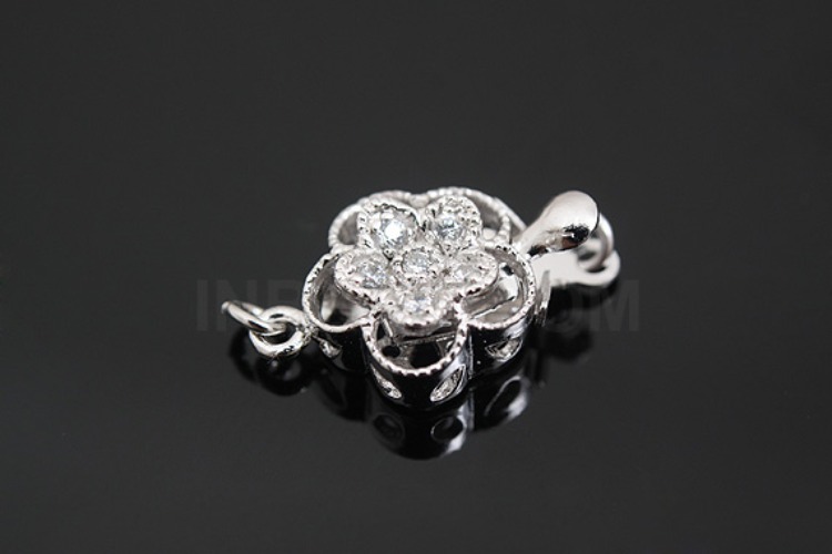 K1021-Rhodium Plated-(1piece)-CZ Clasps-Flower-Wholesale Silver Clasps, [PRODUCT_SEARCH_KEYWORD], JEWELFINGER-INBEAD, [CURRENT_CATE_NAME]