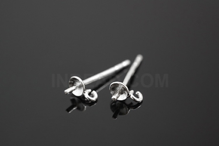 K114-Rhodium Plated-(1pairs)-3.2mm Cup Post Earrings-3.2mm Cup For Half Drilled Pearls Or Stones Ear Studs-Wholesale Silver Earrings, [PRODUCT_SEARCH_KEYWORD], JEWELFINGER-INBEAD, [CURRENT_CATE_NAME]