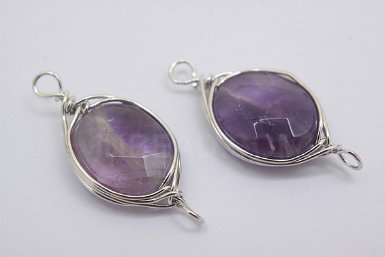 G586-Rhodium Plated-(1piece)-Amethyst Connecter-Gemstone Pendant-Wholesale Gemstone, [PRODUCT_SEARCH_KEYWORD], JEWELFINGER-INBEAD, [CURRENT_CATE_NAME]