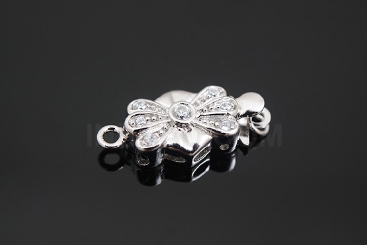 K1034-Rhodium Plated-(1piece)-CZ Clasps-Flower-Wholesale Silver Clasps, [PRODUCT_SEARCH_KEYWORD], JEWELFINGER-INBEAD, [CURRENT_CATE_NAME]