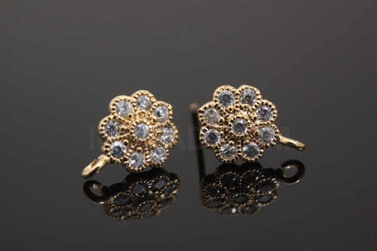 K426-Gold Plated-(1pairs)-CZ Flower-Wholesale Silver Earrings, [PRODUCT_SEARCH_KEYWORD], JEWELFINGER-INBEAD, [CURRENT_CATE_NAME]