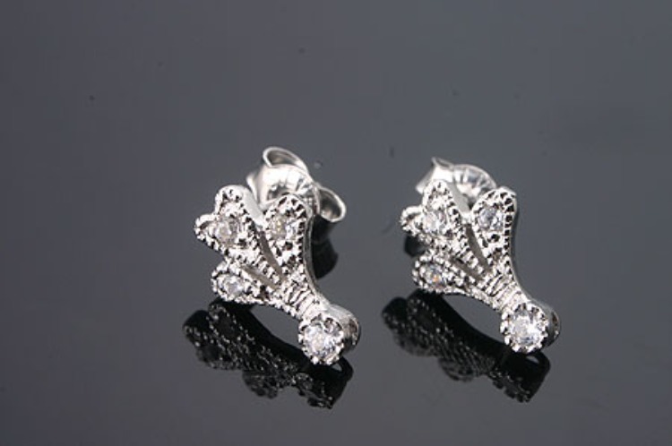 [W] K958-Rhodium Plated-(10pairs)-Cubic Flower Ear Post-CZ Post Ear Stud-Earring Component-Wholesale Silver Earrings, [PRODUCT_SEARCH_KEYWORD], JEWELFINGER-INBEAD, [CURRENT_CATE_NAME]