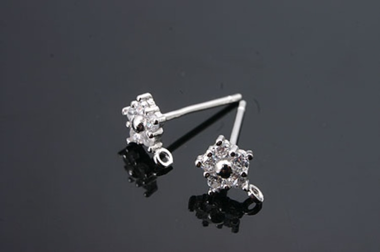 [W] K956-Rhodium Plated-(10pairs)-Cubic Star Ear Post-CZ Post Ear Stud-Earring Component-Wholesale Silver Earrings, [PRODUCT_SEARCH_KEYWORD], JEWELFINGER-INBEAD, [CURRENT_CATE_NAME]