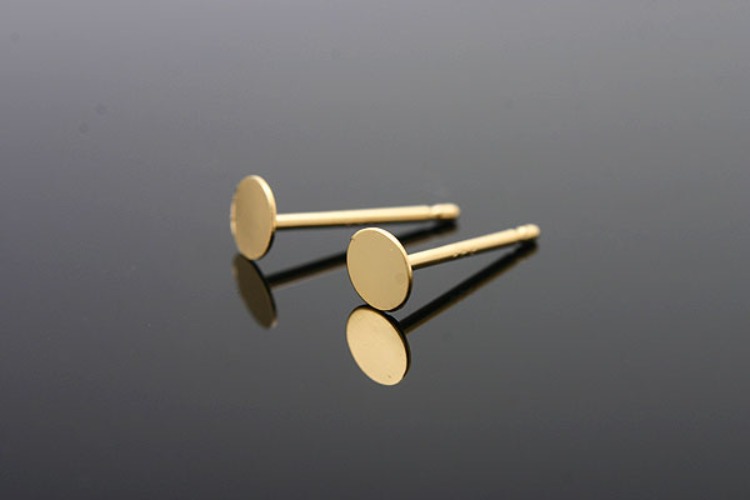 K261-Gold Plated-(1pairs)-4mm Flat Pad Stud Earrings-Ni Free Stud Earring Blanks With Backs 5mm-Wholesale Silver Earrings, [PRODUCT_SEARCH_KEYWORD], JEWELFINGER-INBEAD, [CURRENT_CATE_NAME]