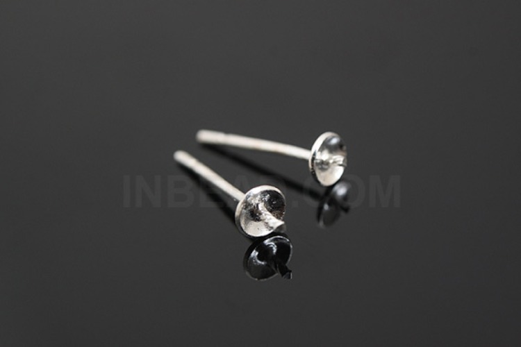 [W] K069-Non Plated-(20pairs)-4mm Cup Post Earrings-4mm Cup For Half Drilled Pearls Or Stones Ear Studs-Wholesale Silver Earrings, [PRODUCT_SEARCH_KEYWORD], JEWELFINGER-INBEAD, [CURRENT_CATE_NAME]