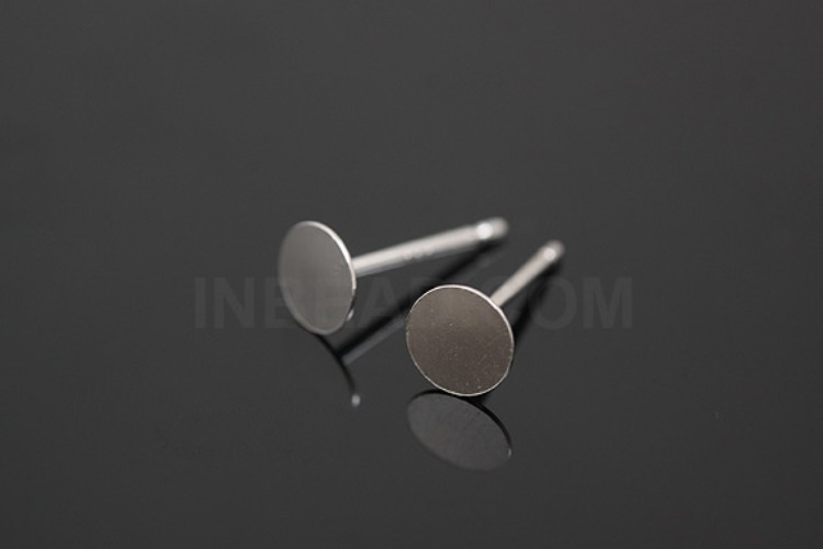 K394-Rhodium Plated-(1pairs)-5mm Flat Pad Stud Earrings-Ni Free Stud Earring Blanks With Backs 5mm-Wholesale Silver Earrings, [PRODUCT_SEARCH_KEYWORD], JEWELFINGER-INBEAD, [CURRENT_CATE_NAME]
