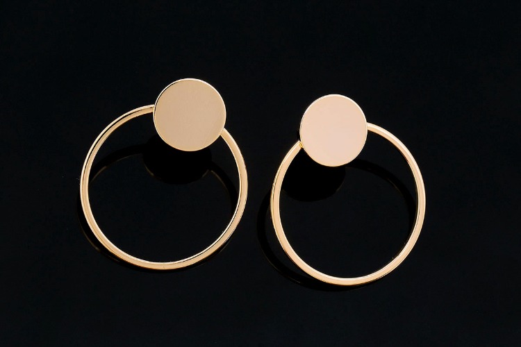 CH7053-Gold Plated-(1pairs)-30mm Round Earrings-Jewelry Findings-Stainless Steel Post, [PRODUCT_SEARCH_KEYWORD], JEWELFINGER-INBEAD, [CURRENT_CATE_NAME]