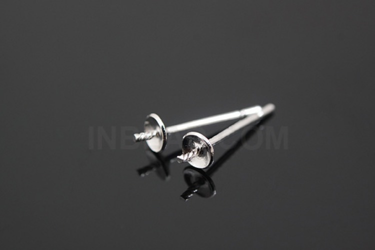 K435-Rhodium Plated-(1pairs)-4mm Cup Post Earrings-4mm Cup For Half Drilled Pearls Or Stones Ear Studs-Wholesale Silver Earrings, [PRODUCT_SEARCH_KEYWORD], JEWELFINGER-INBEAD, [CURRENT_CATE_NAME]