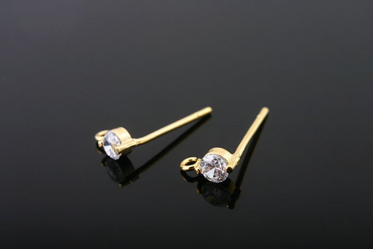 K451-Gold Plated-(1pairs)-2mm Round Cubic Ear Post-CZ Post Ear Stud-Earring Component-Wholesale Silver Earrings, [PRODUCT_SEARCH_KEYWORD], JEWELFINGER-INBEAD, [CURRENT_CATE_NAME]