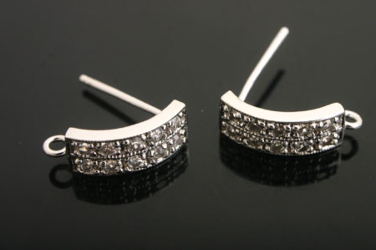 K444-Rhodium Plated-(1pairs)-Cubic Ear Post-CZ Post Ear Stud-Earring Component-Wholesale Silver Earrings, [PRODUCT_SEARCH_KEYWORD], JEWELFINGER-INBEAD, [CURRENT_CATE_NAME]