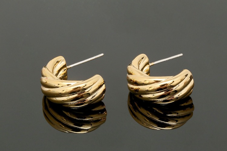 CH2028-Gold Plated-(1pairs)-19mm Half Circle Earrings-Unique Earrings-Silver Post, [PRODUCT_SEARCH_KEYWORD], JEWELFINGER-INBEAD, [CURRENT_CATE_NAME]