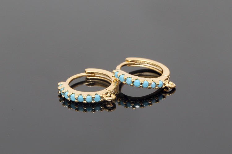 CH2033-Gold Plated (1pairs)-15mm Turquoise Color CZ Round Lever Back Earrings-Nickel Free, [PRODUCT_SEARCH_KEYWORD], JEWELFINGER-INBEAD, [CURRENT_CATE_NAME]