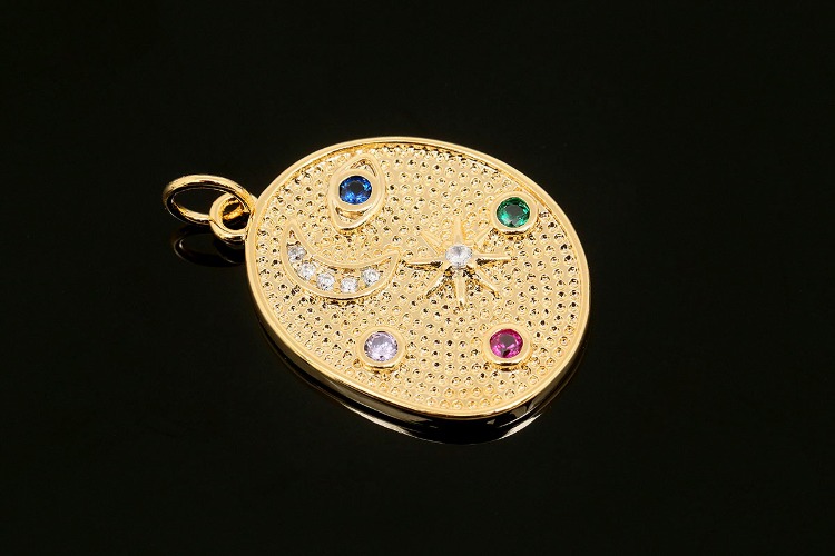 CH2024-Gold Plated-(2pcs)-CZ Star&amp;Moon Charms-Multi CZ Evil Eye Pendant-Necklace Earrings Making Supply-Wholesale Pendants, [PRODUCT_SEARCH_KEYWORD], JEWELFINGER-INBEAD, [CURRENT_CATE_NAME]