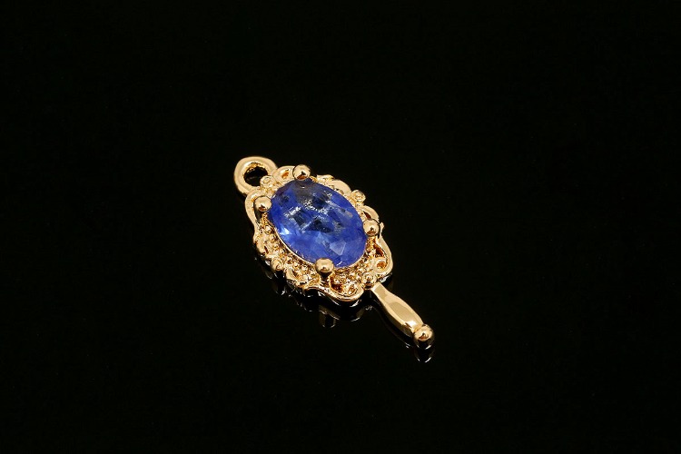 K876-Gold Plated-(2pcs)-Tiny Glass Hand Mirror Charms-Mirror Pendant-Blue Color-Wholesale Charms, [PRODUCT_SEARCH_KEYWORD], JEWELFINGER-INBEAD, [CURRENT_CATE_NAME]