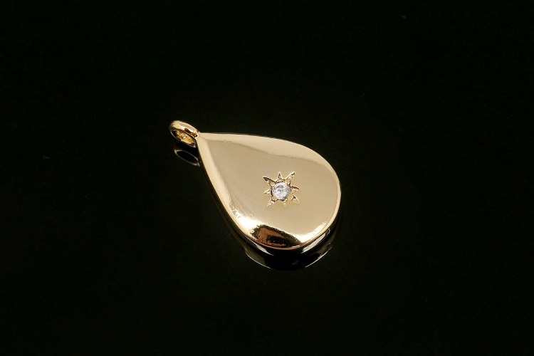 K082-Gold Plated-(2pcs)-Water Drop CZ Charms-Teardrop Pendant-Wholesale Charms, [PRODUCT_SEARCH_KEYWORD], JEWELFINGER-INBEAD, [CURRENT_CATE_NAME]