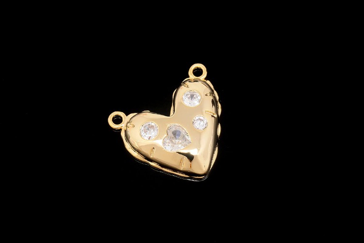 K223-Gold Plated-(2pcs)-CZ Heart Charms-2 Loop Heart Pendant-Wholesale Charms, [PRODUCT_SEARCH_KEYWORD], JEWELFINGER-INBEAD, [CURRENT_CATE_NAME]