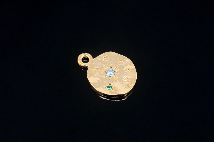 S010-Gold Plated-(2pcs)-CZ Coin Charms-Star CZ Round Pendant-Wholesale Charms, [PRODUCT_SEARCH_KEYWORD], JEWELFINGER-INBEAD, [CURRENT_CATE_NAME]