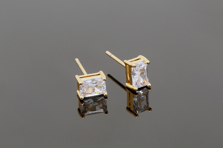 [W] CH2039-Gold Plated-(10pairs)-5*7mm Tiny CZ Earrings-Cubic Rectangle Post Earrings-Nickel Free, [PRODUCT_SEARCH_KEYWORD], JEWELFINGER-INBEAD, [CURRENT_CATE_NAME]