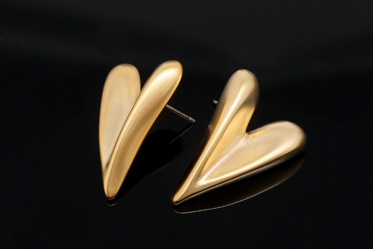 CH2037-Matt Gold Plated-(1pairs)-20*28mm Big Heart Earrings-Silver Post, [PRODUCT_SEARCH_KEYWORD], JEWELFINGER-INBEAD, [CURRENT_CATE_NAME]