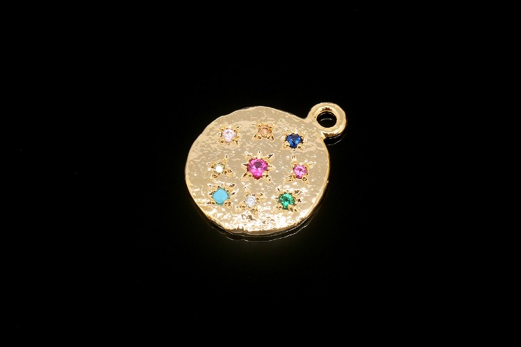 S007-Gold Plated-(2pcs)-CZ Coin Charms-Multi Color CZ Round Pendant-Wholesale Charms, [PRODUCT_SEARCH_KEYWORD], JEWELFINGER-INBEAD, [CURRENT_CATE_NAME]