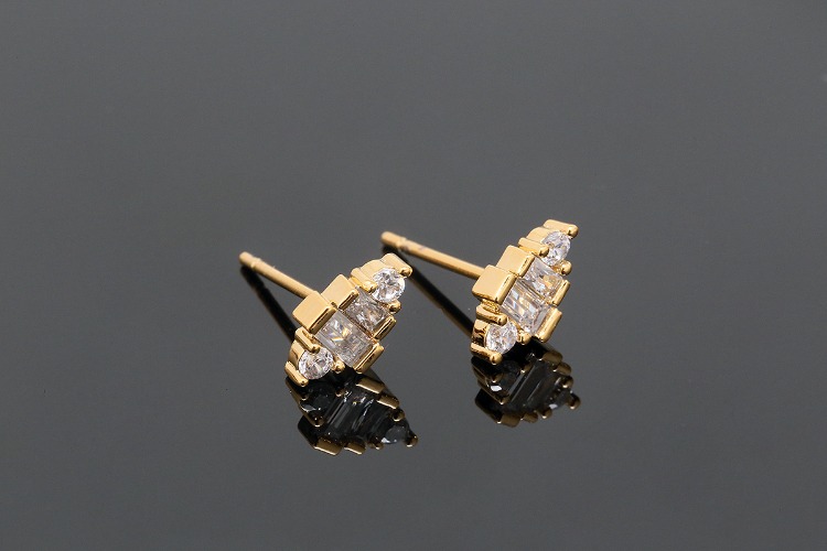 CH2042-Gold Plated-(1pairs)-5*9.5mm Tiny CZ Earrings-Cubic Post Earrings-Nickel Free, [PRODUCT_SEARCH_KEYWORD], JEWELFINGER-INBEAD, [CURRENT_CATE_NAME]