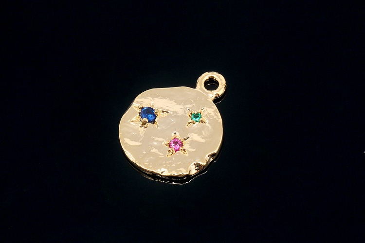 S008-Gold Plated-(2pcs)-CZ Coin Charms-Multi Color CZ Round Pendant-Wholesale Charms, [PRODUCT_SEARCH_KEYWORD], JEWELFINGER-INBEAD, [CURRENT_CATE_NAME]