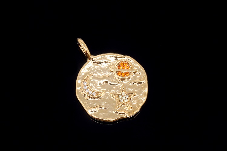 S017-Gold Plated-(1piece)-19.5*26mm Planet Charms-CZ Round Pendant-Wholesale Pendants, [PRODUCT_SEARCH_KEYWORD], JEWELFINGER-INBEAD, [CURRENT_CATE_NAME]
