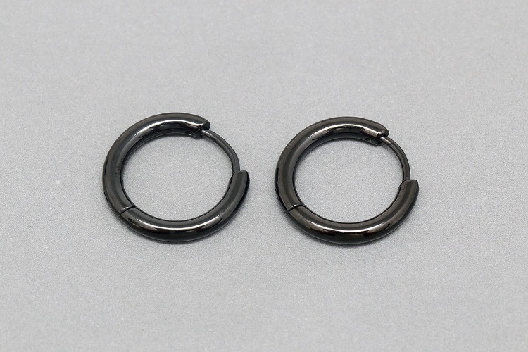 CH2059-Black Plated-(1pairs)-16mm Round Lever Back Earrings -Stainless Steel Unisex Black Earrings-Nickel Free, [PRODUCT_SEARCH_KEYWORD], JEWELFINGER-INBEAD, [CURRENT_CATE_NAME]