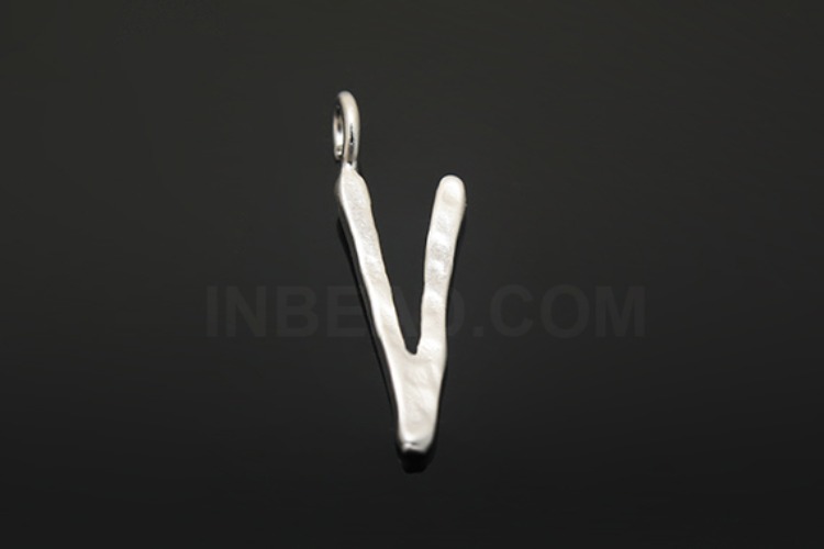 S1109-Matt Rhodium Plated-(2pcs)-Hammered Brass Initial V-Jewelry Making-Wholesale Jewelry Finding-Jewelry Supplies-Wholesale Initial, [PRODUCT_SEARCH_KEYWORD], JEWELFINGER-INBEAD, [CURRENT_CATE_NAME]