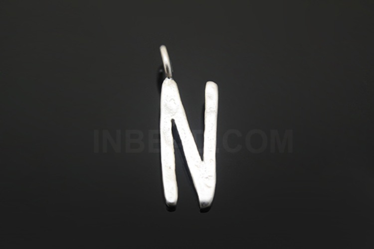 S1101-Matt Rhodium Plated-(2pcs)-Hammered Brass Initial N-Jewelry Making-Wholesale Jewelry Finding-Jewelry Supplies-Wholesale Initial, [PRODUCT_SEARCH_KEYWORD], JEWELFINGER-INBEAD, [CURRENT_CATE_NAME]