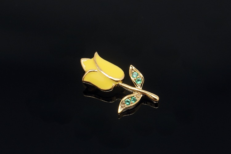 [W] H975-Gold Plated-(20pcs)-Epoxy Tulip Charms-CZ Tiny Flower Pendant-Wholesale Charms, [PRODUCT_SEARCH_KEYWORD], JEWELFINGER-INBEAD, [CURRENT_CATE_NAME]