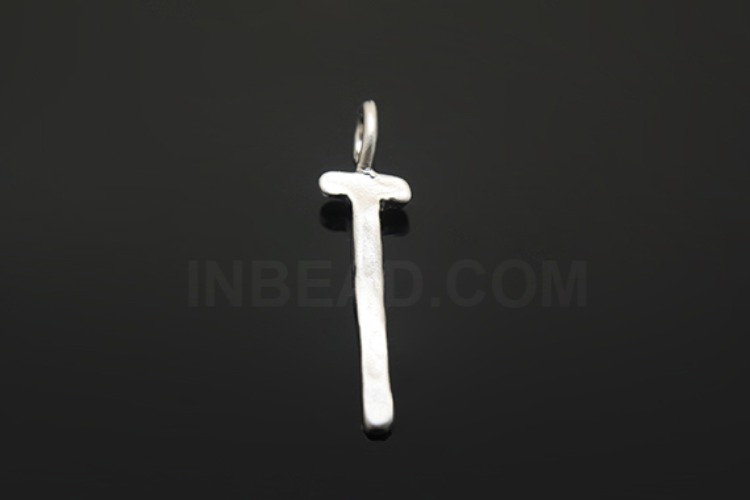 S1107-Matt Rhodium Plated-(2pcs)-Hammered Brass Initial T-Jewelry Making-Wholesale Jewelry Finding-Jewelry Supplies-Wholesale Initial, [PRODUCT_SEARCH_KEYWORD], JEWELFINGER-INBEAD, [CURRENT_CATE_NAME]