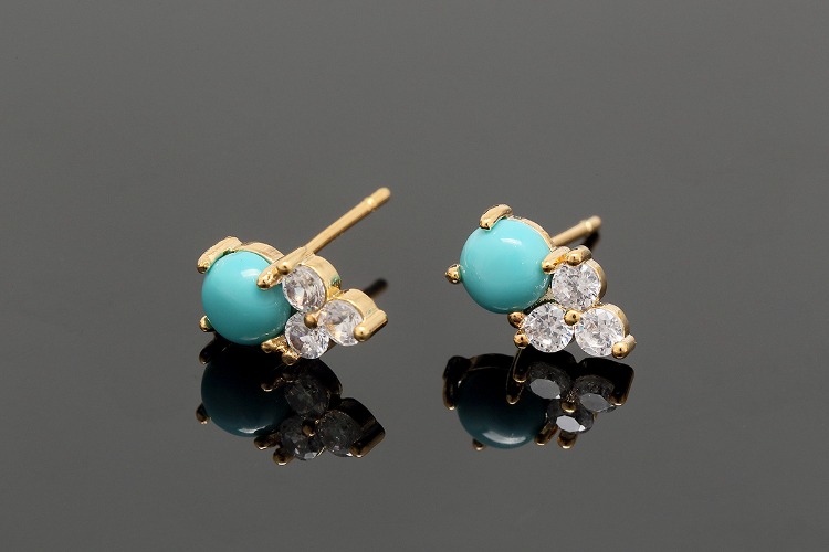 CH2060-Gold Plated (1pairs)-6*10mm Turquoise CZ Earrings-Nickel Free, [PRODUCT_SEARCH_KEYWORD], JEWELFINGER-INBEAD, [CURRENT_CATE_NAME]
