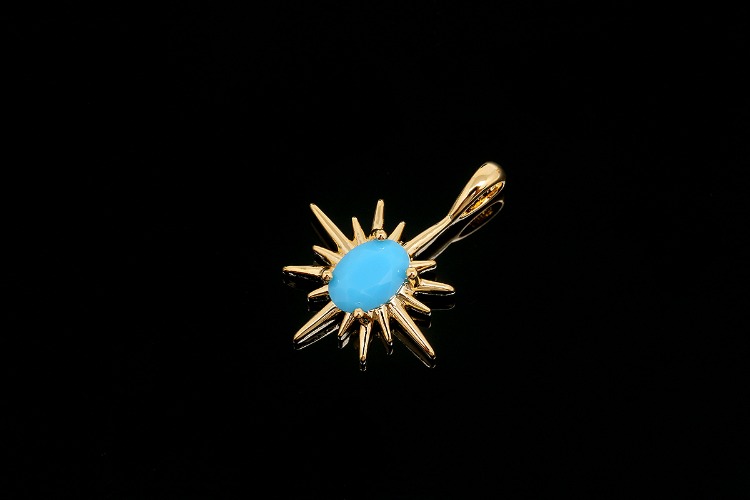 CH2066-Gold Plated-(1piece)-Turquoise Cubic North Star Charms-Faceted CZ Sun Pendant-Wholesale Pendants, [PRODUCT_SEARCH_KEYWORD], JEWELFINGER-INBEAD, [CURRENT_CATE_NAME]