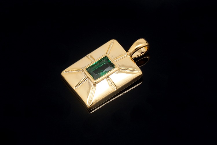 CH2078-Gold Plated-(1piece)-CZ Rectangle Charm-Green CZ Medallion Pendant-Wholesale Pendants, [PRODUCT_SEARCH_KEYWORD], JEWELFINGER-INBEAD, [CURRENT_CATE_NAME]