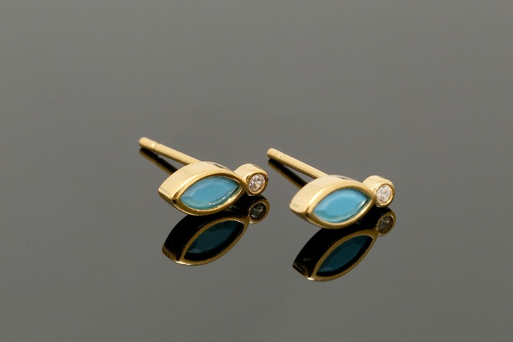 CH2068-Gold Plated (1pairs)-4*10mm Tiny Turquoise Earrings-Nickel Free, [PRODUCT_SEARCH_KEYWORD], JEWELFINGER-INBEAD, [CURRENT_CATE_NAME]