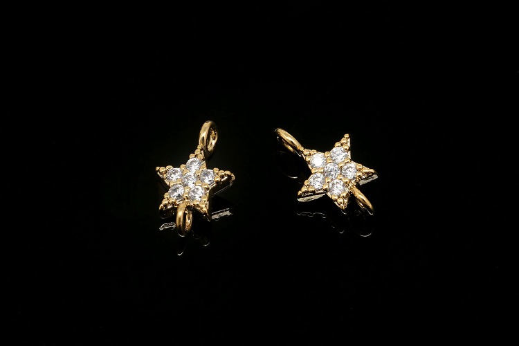 [W] H125-Gold Plated-(20pcs)-Tiny Star Cubic Charms-2 Loop CZ Star Connectors-Wholesale Connectors, [PRODUCT_SEARCH_KEYWORD], JEWELFINGER-INBEAD, [CURRENT_CATE_NAME]