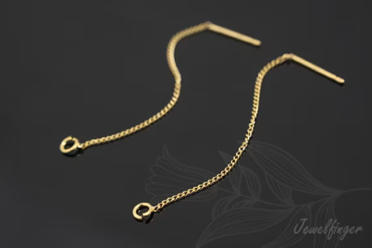 K513-Gold Plated-(1pairs)-4cm Chain Ear Post-Wholesale Silver Earrings, [PRODUCT_SEARCH_KEYWORD], JEWELFINGER-INBEAD, [CURRENT_CATE_NAME]