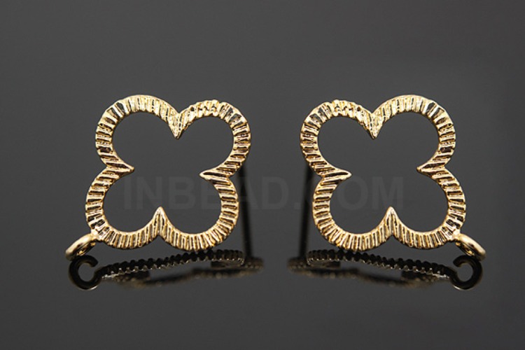 [W] K067-Gold Plated-(10pairs)-Fourleaf Clover Earring Component-Wholesale Silver Earrings, [PRODUCT_SEARCH_KEYWORD], JEWELFINGER-INBEAD, [CURRENT_CATE_NAME]