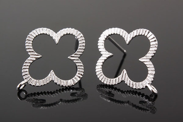 K331-Rhodium Plated-(1pairs)-Fourleaf Clover Earring Component-Wholesale Silver Earrings, [PRODUCT_SEARCH_KEYWORD], JEWELFINGER-INBEAD, [CURRENT_CATE_NAME]
