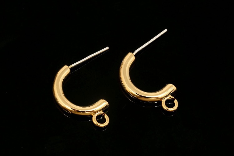 [W] CH6083-Gold Plated-(10pairs)-15mm Half Moon Earrings-2.7mm Thickness Simple Earrings-Jewelry Findings-Silver Post, [PRODUCT_SEARCH_KEYWORD], JEWELFINGER-INBEAD, [CURRENT_CATE_NAME]