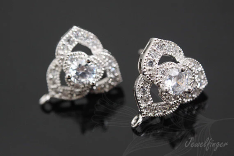 K814-Rhodium Plated-(1pairs)-CZ Flower Earring Component-Wholesale Silver Earrings, [PRODUCT_SEARCH_KEYWORD], JEWELFINGER-INBEAD, [CURRENT_CATE_NAME]