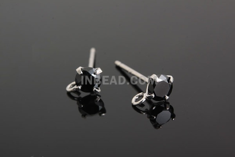 K268-Rhodium Plated-(1pairs)-4mm CZ Earring Component-Wholesale Silver Earrings, [PRODUCT_SEARCH_KEYWORD], JEWELFINGER-INBEAD, [CURRENT_CATE_NAME]