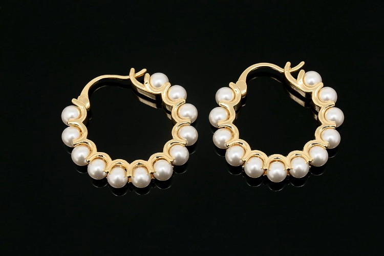 [W] CH6088-Gold Plated (10pairs)-26mm Pearl Round Earrings-Nickel Free, [PRODUCT_SEARCH_KEYWORD], JEWELFINGER-INBEAD, [CURRENT_CATE_NAME]