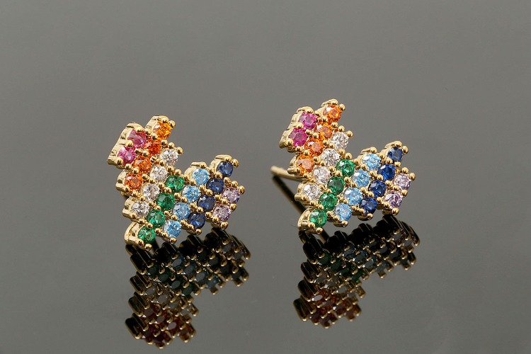 [W] CH6070-Gold Plated-(10pairs)-12*10.5mm Multi CZ Heart Earrings-Nickel Free-Silver Post, [PRODUCT_SEARCH_KEYWORD], JEWELFINGER-INBEAD, [CURRENT_CATE_NAME]