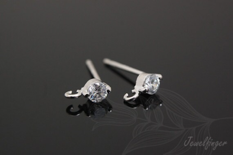K271-Rhodium Plated-(1pairs)-3mm CZ Earring Component-Wholesale Silver Earrings, [PRODUCT_SEARCH_KEYWORD], JEWELFINGER-INBEAD, [CURRENT_CATE_NAME]