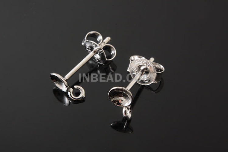 [W] K363-Rhodium Plated-(10pairs)-4mm Earring Component-Wholesale Silver Earrings, [PRODUCT_SEARCH_KEYWORD], JEWELFINGER-INBEAD, [CURRENT_CATE_NAME]