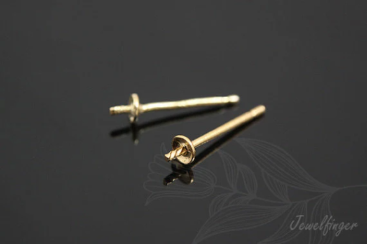 [W] K339-Gold Plated-(20pairs)-3mm Cup Post Earrings-3mm Cup For Half Drilled Pearls Or Stones Ear Studs-Wholesale Silver Earrings, [PRODUCT_SEARCH_KEYWORD], JEWELFINGER-INBEAD, [CURRENT_CATE_NAME]